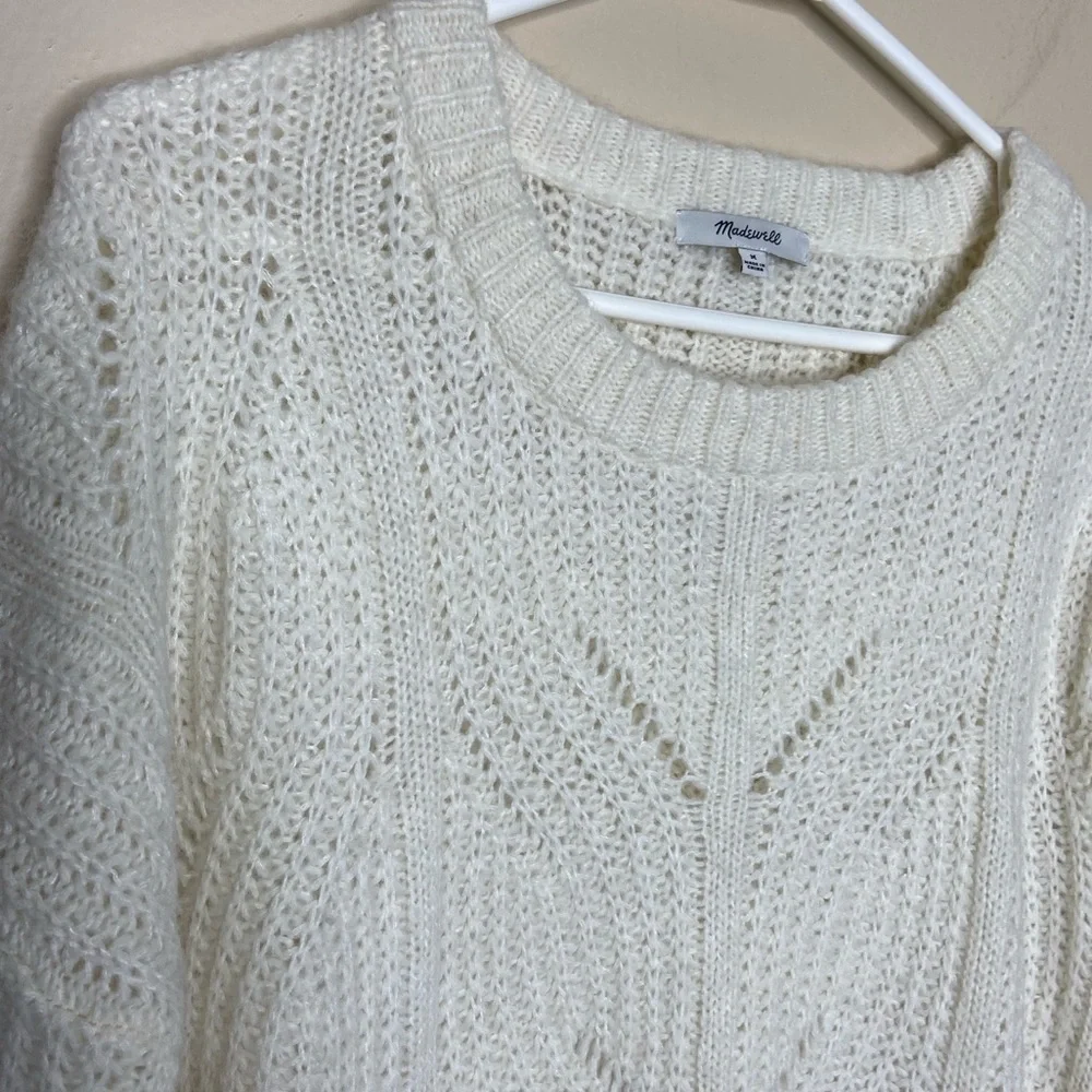 Madewell Baez Pullover Sweater open weave crochet neutral size Medium